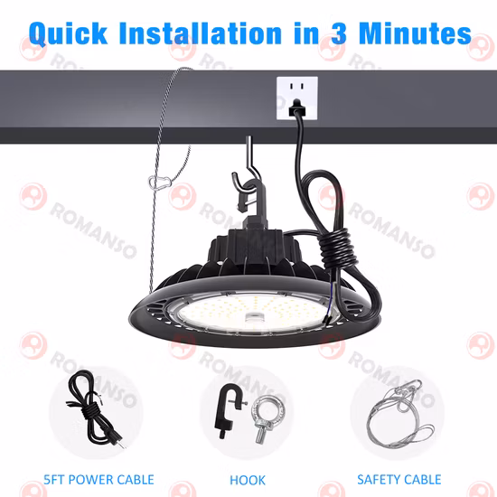 CE RoHS Plug Motion Sensor High Bay Light 200W LED UFO Highbay 5 Yrs Warranty Die Cast Aluminum Housing Small Size Save Freight